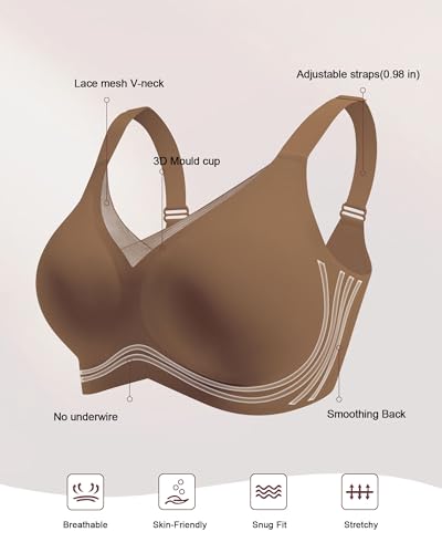 Image of HORISUN Seamless Mesh Lace Bras for Women No Underwire Wireless Bras with Support and Lift Full Coverage Deep V Bralettes