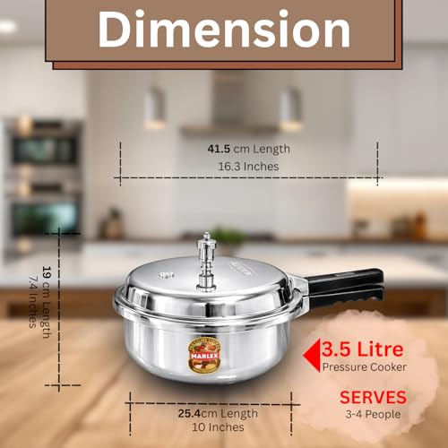 Image of Marlex Premium Aluminium Pressure Cooker - 3.5 Litre Pressure Pan | Outer Lid Pressure Cooker for Small Family, Small Meals, Sturdy Handle, Safety Valve, for Gas Stove - ISI Certified, 5-Year Warranty