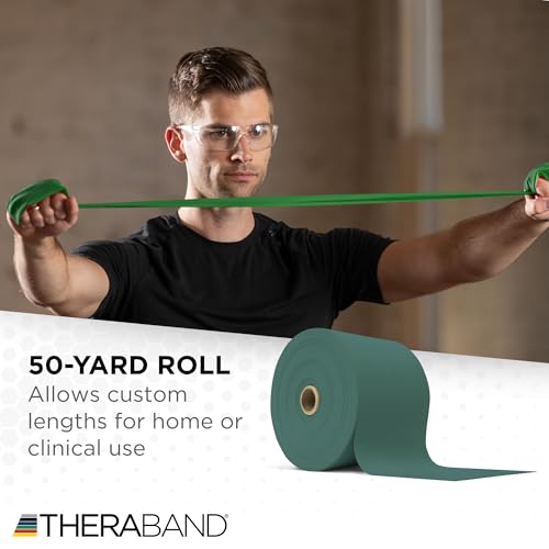 THERABAND Resistance Band, Green, Heavy, 50-Yard Roll, Latex-Free, Elastic Band for Exercise, Physical Therapy, Yoga, Pilates, Stretching, Home Workouts, Cut-to-Length, Color-Coded Levels