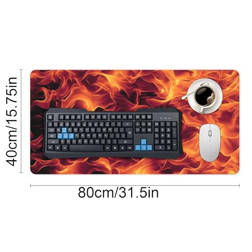 Image of Red Flame Extended Gaming Mouse Pad, with Stitched Edges Large Mouse Pad Desk Protector, Rubber Base Mousepad Keyboard Mouses Mat for Work Game Office Home- 32 inch X 16 inch Inch