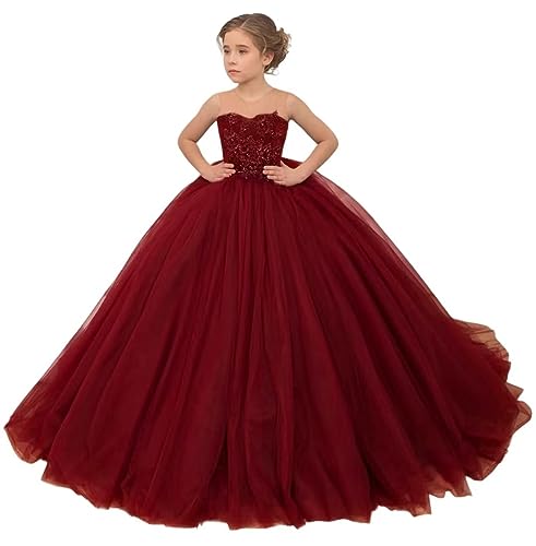 Lace Applique Flower Girl Dresses for Wedding Tulle Ball Gown Puffy Girls Pageant Dress