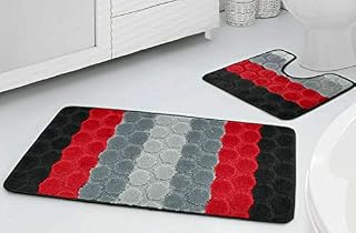 2pc Non Slip Bath Mat Set Bath & Pedestal Mats Stripe Design For Bathroom Soft And Absorbent Two Piece Slip Resistant (blue)