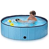 Depets Dog Pool, Large Foldable Dog Pool, Hard Plastic Kiddie Pool, Pet Pool with Durable PVC & Fiberboard, 47' Dia. Collapsible Swimming Pool Bath Pool for Dogs, Cats, Kids