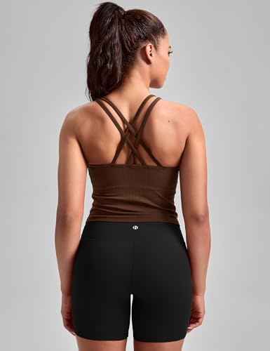 Image of HeyNuts Zeal Bras Longline Ribbed Medium Support Sports Bras, Crisscross Back Tank Tops with Removable Pads A-D Cups