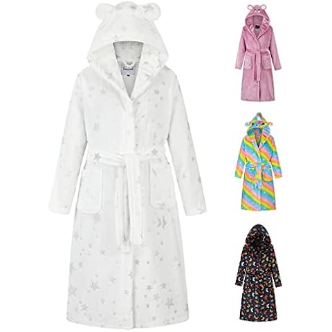 DiaryLook Girls Dressing Gown For Kids & Boys Sleepwear & Robes Girls Fluffy Hooded Dressing Gown Super Soft Fleece Kids Bathrobe Warm Bath Robe Kids Gifts 9-10 Years Old Cover
