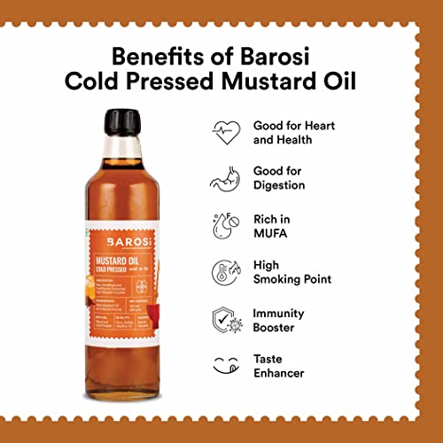 Image of Barosi Kachi Ghani Mustard Oil 750ml | Pure & Natural Cold Pressed Mustard Oil (Sarso Tel) | Traditionally Extracted from Wooden Crusher | Glass Bottle Packaging