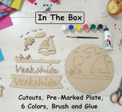 Image of Varenyam Personalized Wooden Name Plate Painting Kit for Kids | DIY Name Plate Board | Creative Art & Craft Gift for Boys & Girls | Birthday Gifts, Return Gifts for Kids (C)
