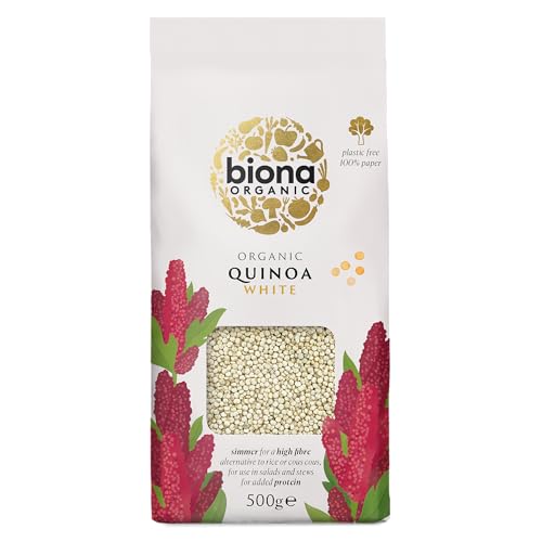 Biona Organic White Quinoa 500g - Organically Grown Without GMOs -Wheat-free Alternative - Naturally Vegan & High in Fibre - Sustainable 100% Recyclable Paper Packaging -For Salads Stews and Cooking