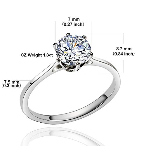 Flamereflection Stainless Steel 1 Carat Round Cubic Zirconia Cz Engagement Women Wedding Solitaire Promise Girls Bands Ring W Stud Earrings Size 4 #TOP2