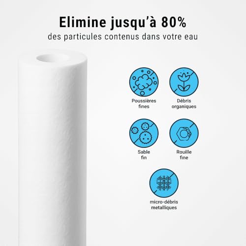 SINEA Cartouche filtre eau 20 microns 9 pouces 3/4, fabriqué en France, filtration efficace, capture les sédiments, élimine les impuretés, lot de 6 – vue 4