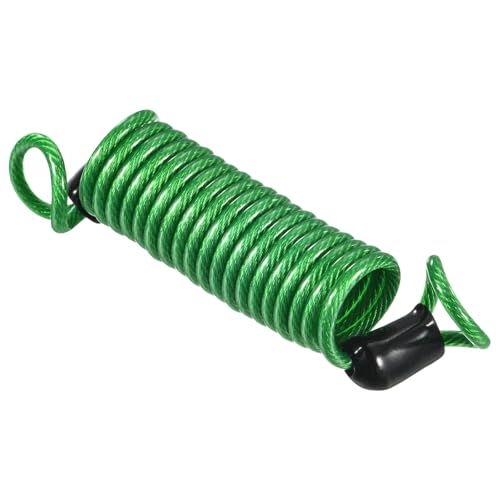 sourcing map Disc Security Steel Cable Lock, Safety Cable Flexible Wire Rope Luggage Lock 3.3feet 2.5mm Vinyl Coated Braided Steel with Double Loop for Bike Bicycle U-Lock Padlock Green