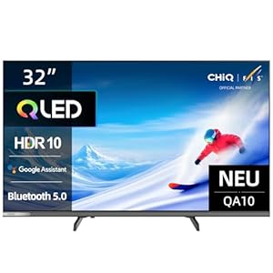 CHIQ 32QA10 32 Zoll Full-HD QLED Smart TV, HDR10, Dolby Audio, Chromecast, rahmenloses Metallgehäuse, integrierter Triple Tuner (DVB-C/T/T2/S/S2), Airplay, Prime Video