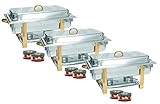 Tiger Chef 3-Pack 8 Quart Full Size Buffet Chafing Dish Set with Gold Accents and Gel Fuel Cans