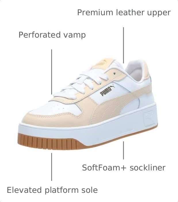 Image of PUMA Womens Carina Street First Class Lace Up Sneakers Shoes Casual - Beige, White