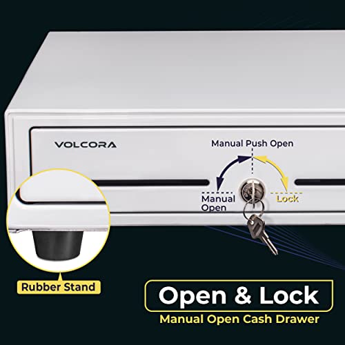 Volcora 16" Push Open Cash Register Drawer For Point Of Sale (Pos) System, White Heavy Duty Till With 5 Bills/8 Coin Slots, Key Lock And Double Media Slots #TOP3