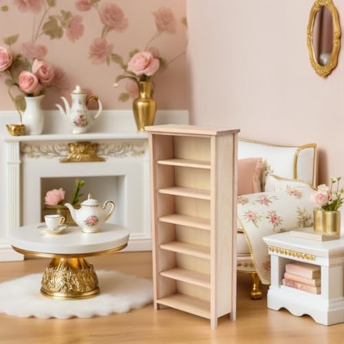 Estantería vertical 1:12 de madera para librería de casa de muñecas mini 5