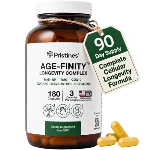 Age Finity NAD+ & NR Cellular Optimization Mitochondrial Supplement - NAD Nicotinamide Riboside TMG CoQ10 GlyNAC Resveratrol Spermidine - Cellular Longevity - 3rd Party Tested Glass Bottle