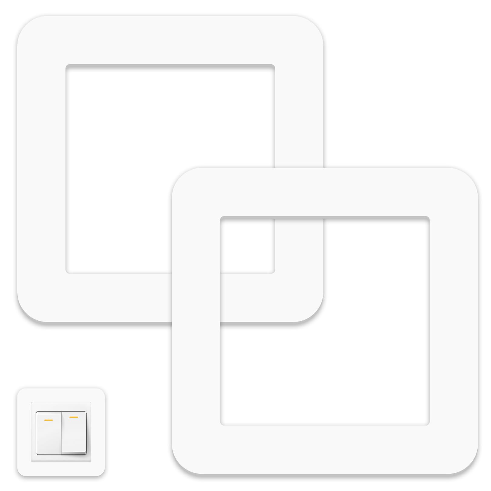 2 Pcs Light Switch Surround,White Square Shape Socket Wall Cover Stickers Plates Frame Self Adhesive Simple Single Switches Protector Covers Surrounds Decorative,for Replacement Plug Spacer Sticker