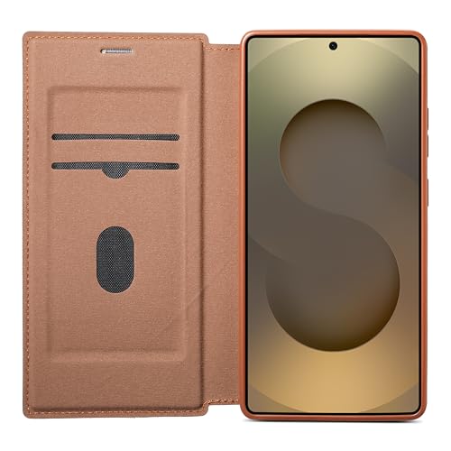 Image of Cubix Flip Cover for Samsung Galaxy S25 Ultra | Pebble-Grain Texture | N52 High-Strength Magnet | Magnetic Wireless Charging Compatible | 2 Card Slot | Slim Full Cover (Brown)