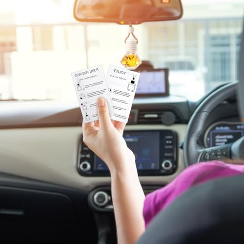 Image of Boao 15 Sets Hanging Car Air Freshener Diffuser Bottles Empty Bulk with Car Diffuser Instruction Cards Organza Bags Glass Refillable Essential Oil Fragrance Aromatherapy Pendant (Diamond,Transparent)