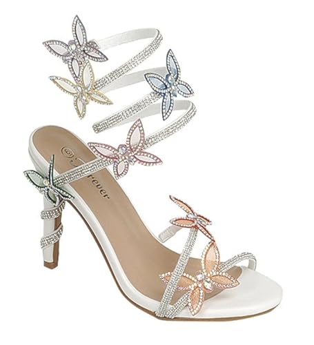 Image of Forever Link Women Rhinestone Butterfly Wrap up Stiletto Heel Sandals