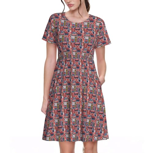 Robe Angleterre femme décontractée imprimée manches courtes pour fête