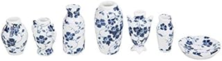 1:12 Dollhouse Miniature Accessory Ware, 7PCS Mini Delicate Blue and White Porcelain Furniture Decoration for Doll House