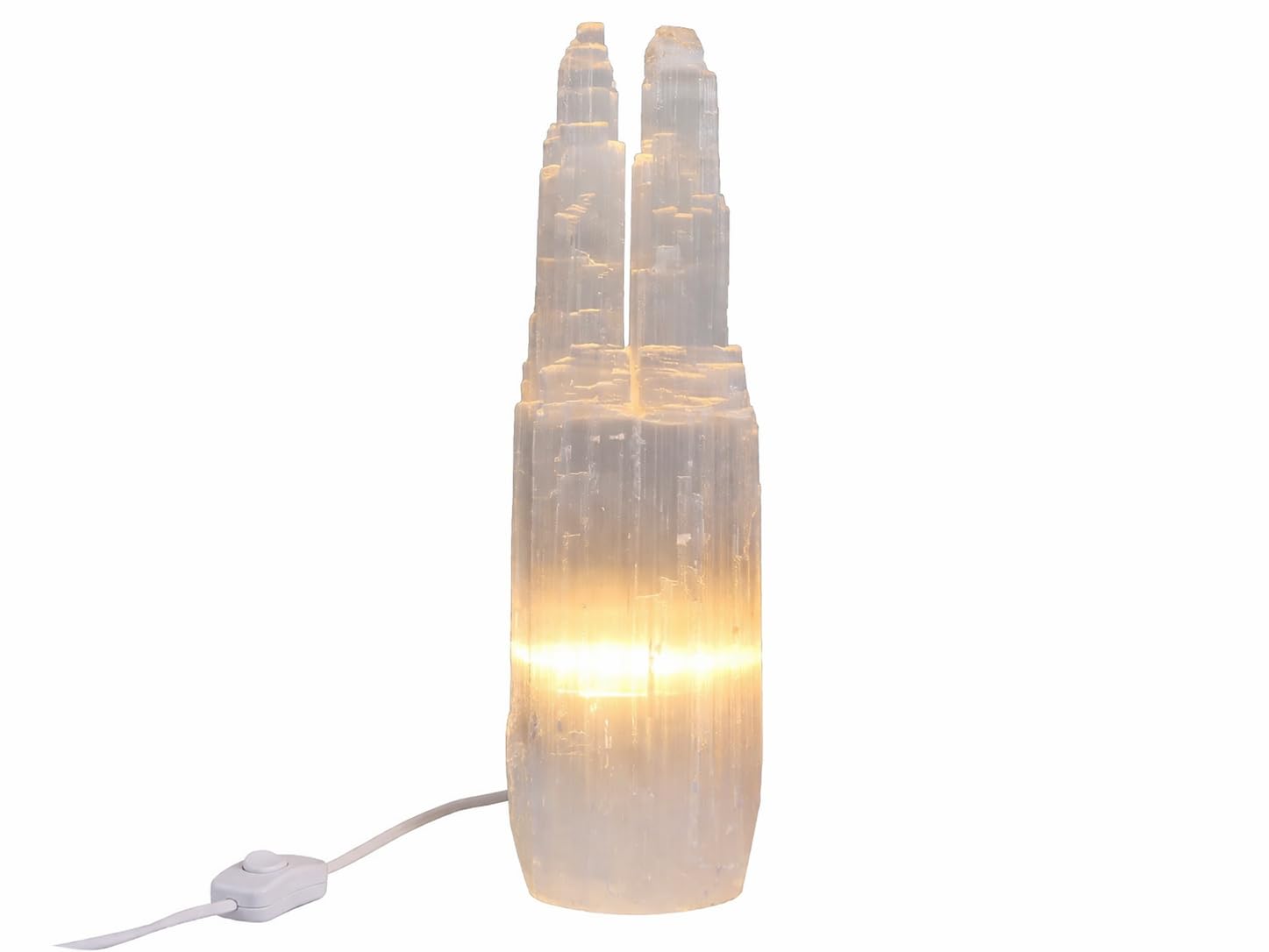 große Selenit Zwillingstürme - Weiße Selenit Kristalle Steine Lampe - 40cm metaphysische Selenit Lampe Zwillingsturm, geeignet für Reinigung, Meditation und Heimdekoration