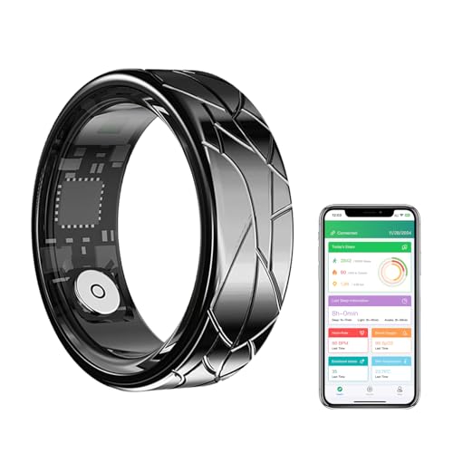 GenXenon Fitness Tracker Smart Ring - Black - Size 11- Step Counter, Heart Rate Blood Oxygen Sleep Tracker Health Ring, 9ATM Waterproof Long Battery Life Smart Rings Compatible with iOS & Android