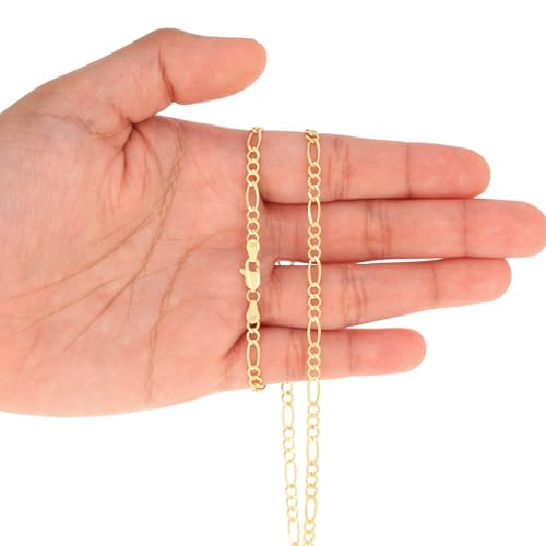 Nuragold 14k Real Yellow Gold Solid Figaro Link 3.5mm Chain Necklace (16"-30") Italian Jewelry for Men & Women4
