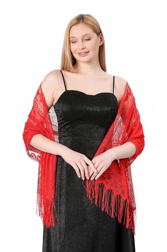 Women's Lace Scarf Shawls For Wedding Soft Lightweight Fringe Stole Wraps For Bride Bridesmaid Shawl4