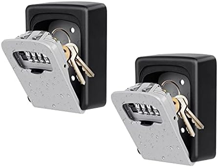 Key Lock Box Wall Mounted, Fayleeko 4 Digit Combination Lockbox for Outside, House Keys - 5 Keys Capacity, Key Safe Security Storage Lock Box for Indoor, Outdoor, Garage, Garden, Store (2-Pack, Gray)