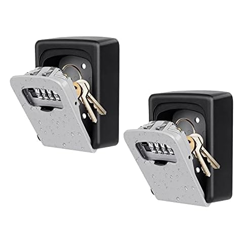2 Pack Key Lock Box Wall Mounted, 4 Digit Combination Lock Box for House Key Weatherproof Safe Security Key Storage Lock Box for Outside Realtors Garage Spare Keys Cover