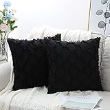 Black Boho Pillow Covers 18x18 Inch Set of 2, Cotton Decorative Throw Pillow Covers for Sofa