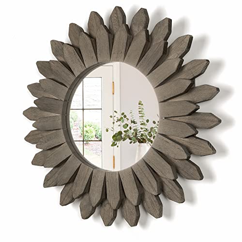 Honiway Farmhouse Wall Decor Mirror 12 inch Sunburst Boho Wood