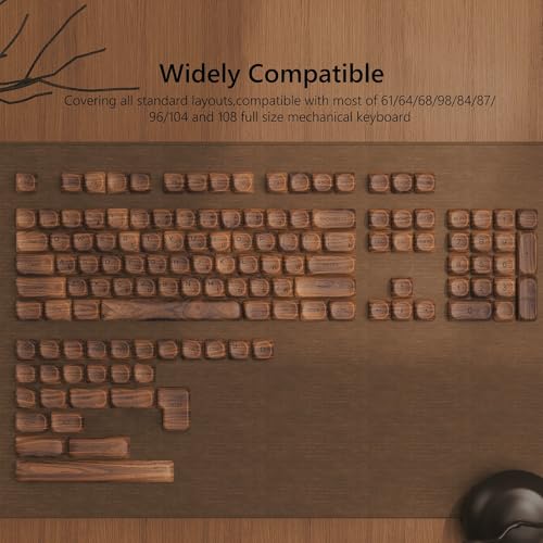 Image of Womier PBT Keycaps - MOA Keycaps for Mechanical Keyboard | 60 65 75 Percent, Wood Dye-Sublimation Japanese Custom Keyboard Key cap Set for Cherry MX, Walnut