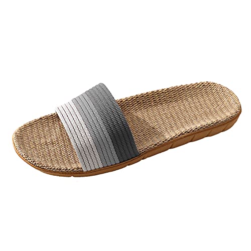 Straw Slippers Open-Toe Flat Sandals House Slip on Bath Spa Summer Pool Non-Slip Slide Sandals for Men Size 10/11/12