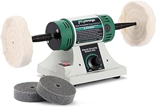 Flyrivergo Jewelry Polisher, Bench Buffer, Adjustable Variable Speed Polishing & Buffing Machine, with 2 Cotton Wheels and 2 Abrasive Fiber Wheels for Jewelry, Wood, Silver, Dental, Metal, Jade 110V