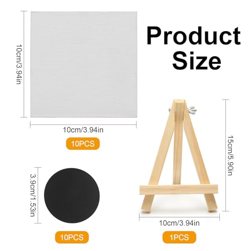 10 Stück kleine Leinwände zum Malen, 10x10cm blanko Leinwandplatten mit 1 Mini-Leinwand-Staffelei, kleine Leinwände für Acryl Öl Aquarell Tempera Kunstprojekte Kühlschrank schwarze Tafeln DIY