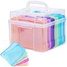57 Photo Storage Box With Handle,Plastic photo keeper With 6 inner 57inch photo cases,Card Organzier Craft Storage box for pictures,stamps,seeds Colorful With Handle