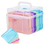 Picture of Find Scrapblooms 5×7 Photo Storage Box With Handle,Plastic photo keeper With 6 inner 5×7inch photo cases,Card Organzier Craft Storage box for pictures,stamps,seeds (Colorful With Handle)