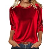 Modisches Samt-T-Shirt mit kurzen Ärmeln – weiches, lässiges Basic-Top für Herbst und Winter. Bequeme Kleidung(Rot,XL)