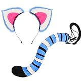 NEZLOP Tiger Costume Accessories Tiger Ears Headband and Tail Halloween Costume Cosplay Dress Up Blue