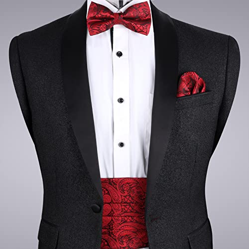 Image of Alizeal Mens Paisley Adjustable Bow Tie Set | Pre-tied Cummerbund Pocket Square Perfect for Weddings Business Formal Events