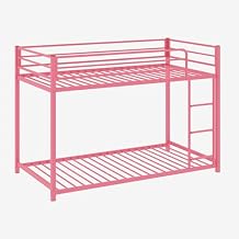 Bonnlo Twin Over Twin Metal Bunk Bed, Metal Twin Bed Frame with Safety Guardrail for Kids & Teens, Space-Saving, Easy Assembly, Mattress Not Included Pink