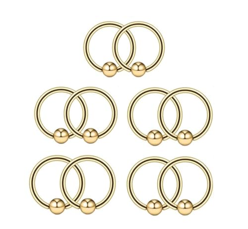 Cunyu 10 Pieces 16G Surgical Steel Captive Bead Hoop CBR Earrings Belly Lip Eyebrow Nipple Helix Tragus Stud Body Piercing Jewelry (6mm-16mm) (Gold, 4mm*1.2mm*10mm)
