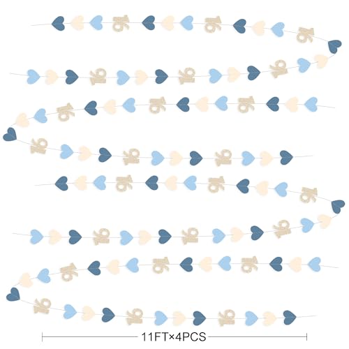 Image of Champagne Gold Blue 16th Birthday Decorations Champagne Gold Dusty Blue Heart Garland Streamer Banner Backdrop for Girls Happy 16th Birthday Sweet 16 Decorations Cheers to 16 Years Old Party Supplies