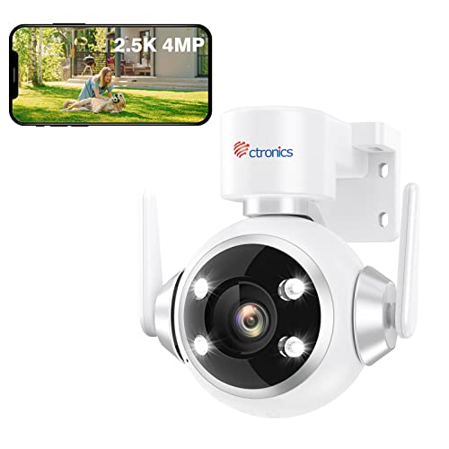 Ctronics 2.5K 4MP Caméra Surveillance WiFi Extérieure 2,4/5GHz, PTZ Caméra IP Nocturne Couleur Détection Humaine Suivi Automatique Audio Bidirectionnel Étanche IP66