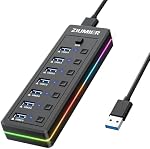 USB Hub with RGB LED Strip,7 Port USB Splitter for PC,Gaming | USB 3.0 Hub Data Transfer - Individual LED On/Off Switches for Laptop, PC, Mouse, Keyboard, Hard Drive