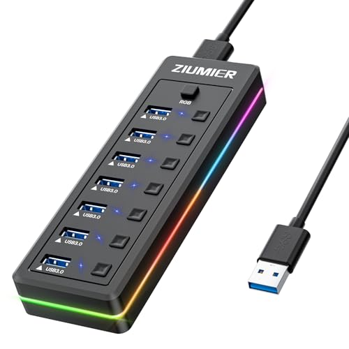[1 m cavi] L'hub USB Ziumier a 7 porte viene fornito con un cavo USB da 100 cm e una lunghezza sufficiente per consentire di organizzare i cavi ovunque. L'hub USB è una buona soluzione ideale per il backup e la trasmissione dei dati per casa e ufficio